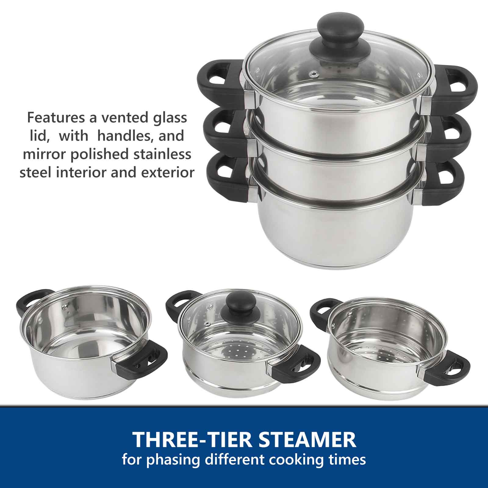 3 Tier Stainless Steel Steamer Food Cooker Vegetable Home Kitchen Pot