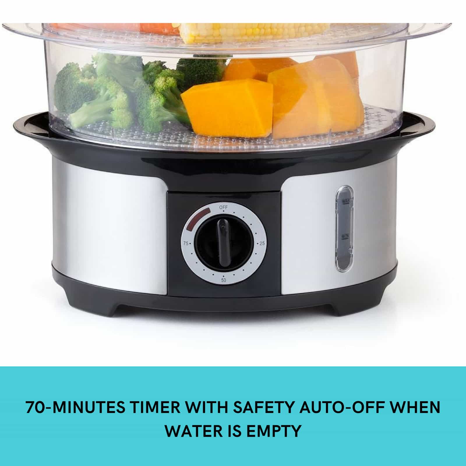 1000W Electric Food Steamer Cooker 3Tier Columns w/ Steam Timer Bell