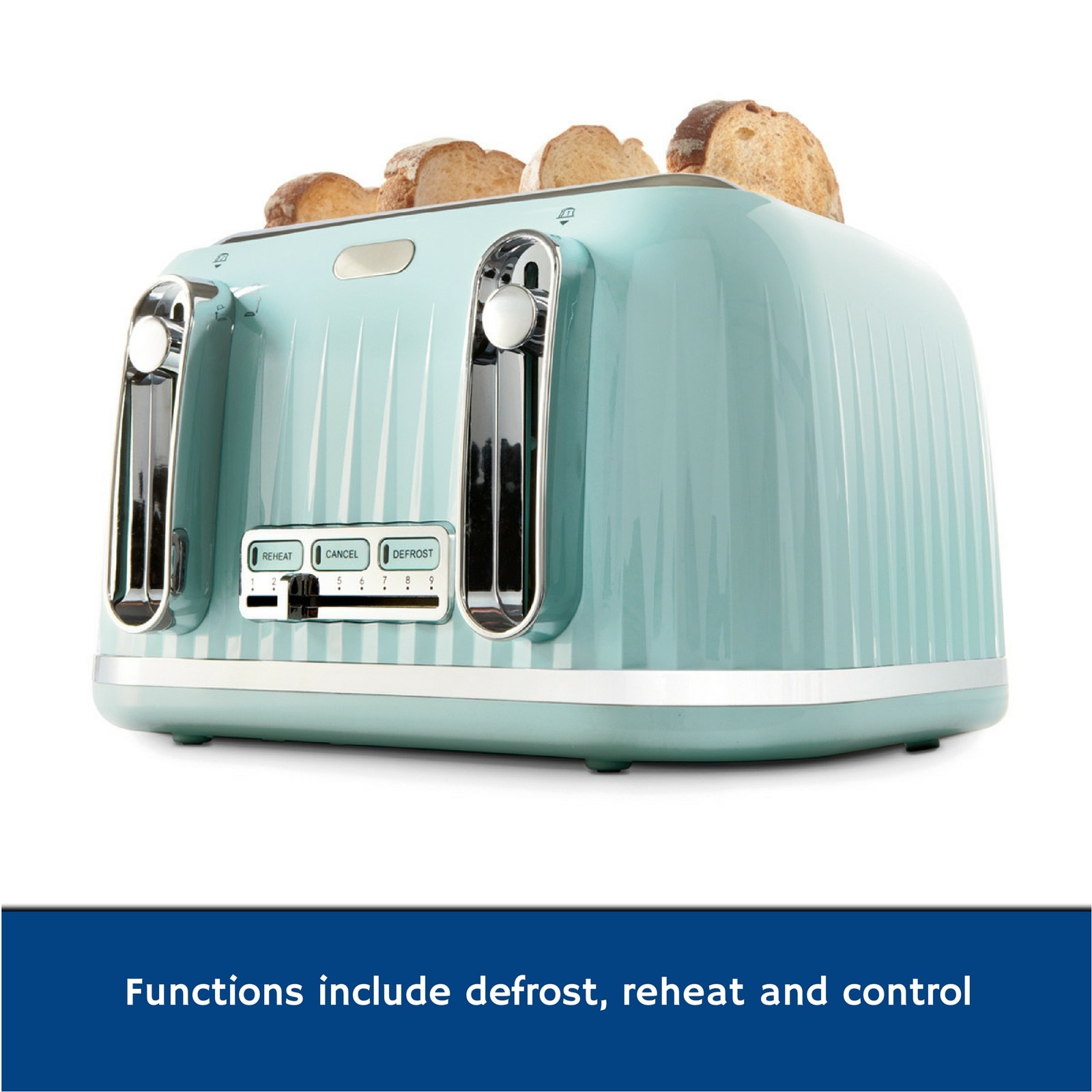 TOASTER & KETTLE Aqua Blue Cordless Automatic Stylish Breakfast Kitchen